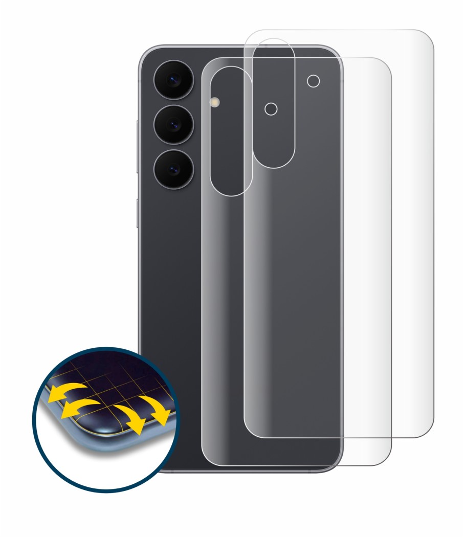 Immagine del dispositivo Samsung Galaxy S25 FE (Posteriore) con un'ampia varietà di protezioni per lo schermo.