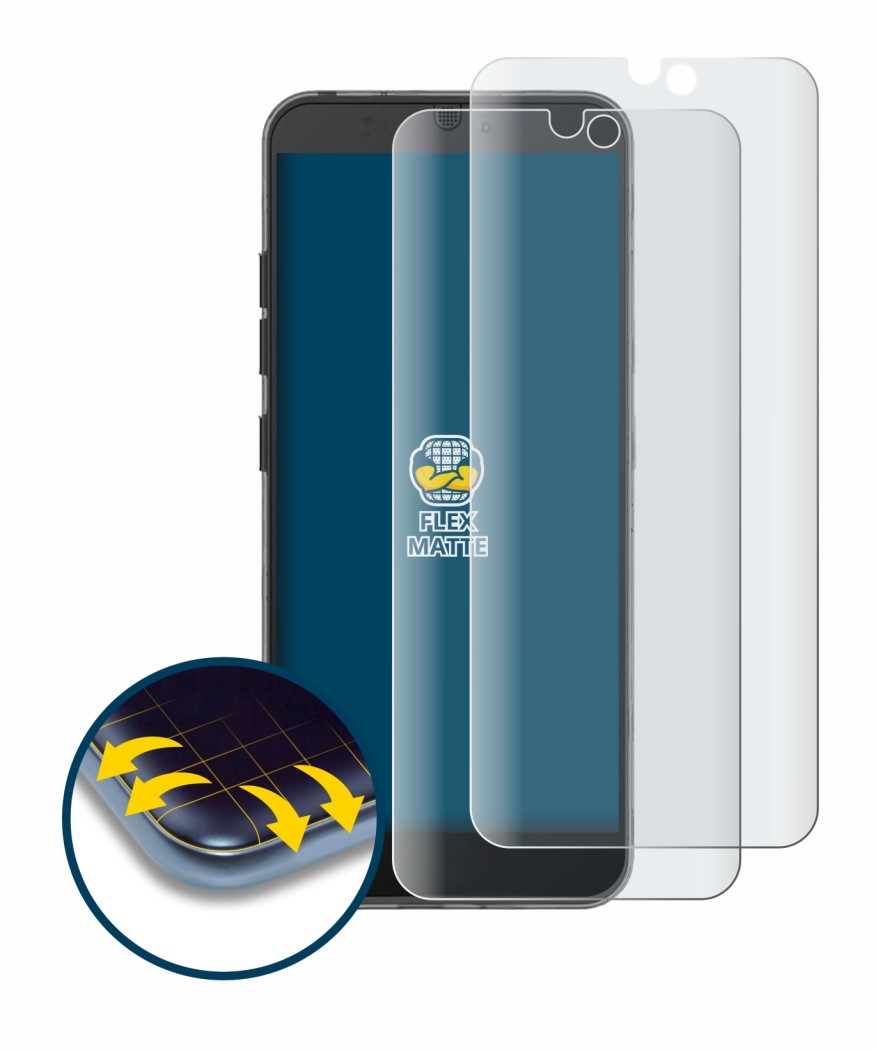 Image of the device Fairphone 3 with a wide variety of screen protectors.