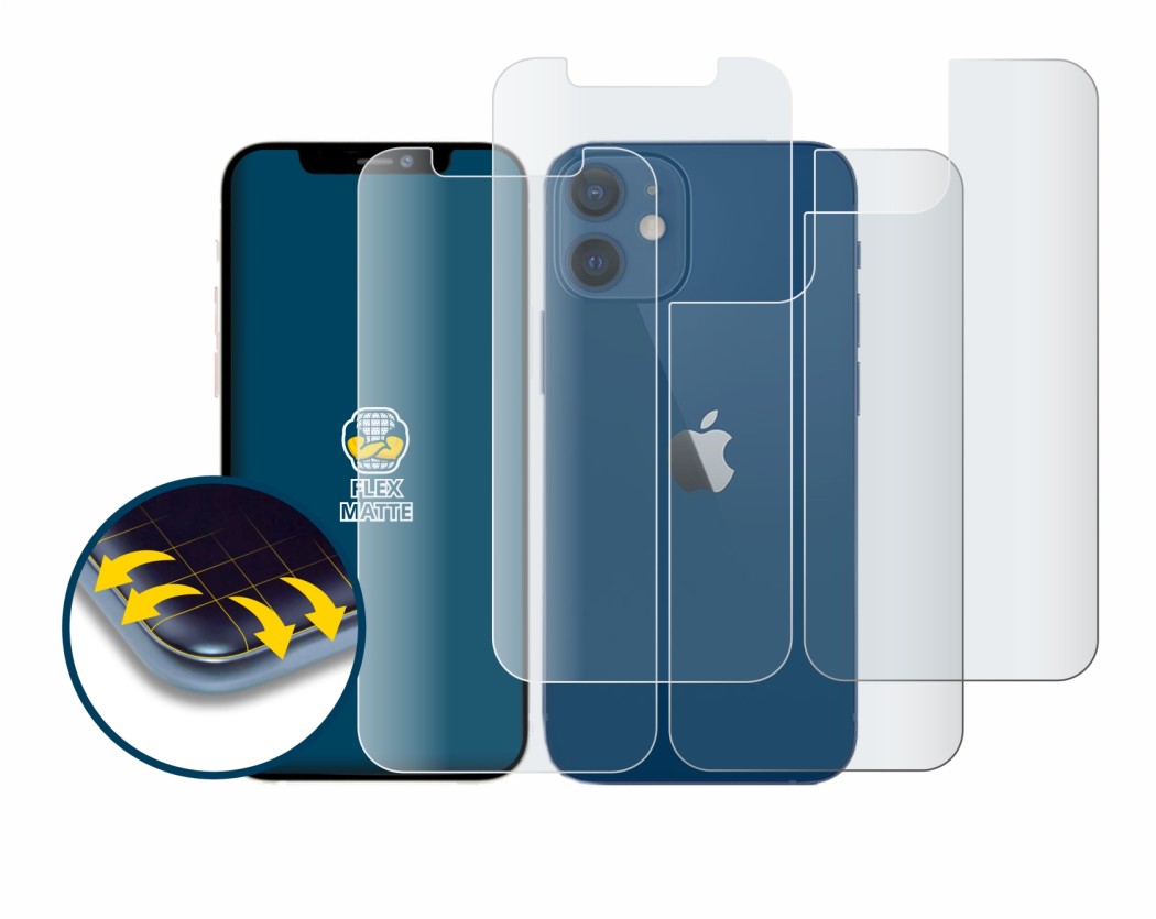 Imagen del dispositivo Apple iPhone 12 (Frontal+Trasero) con una amplia variedad de protectores de pantalla.