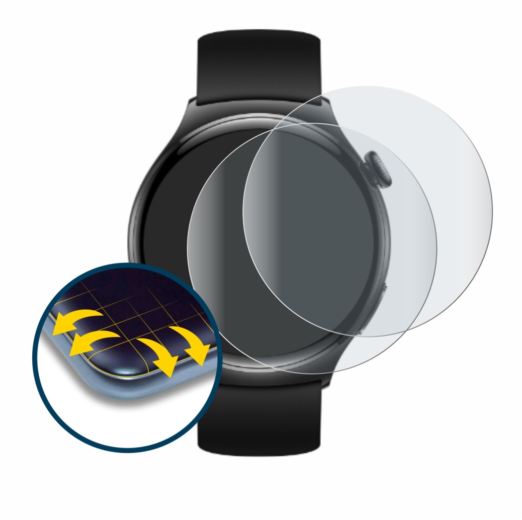Abbildung des Geräts Huawei Watch 4 mit einer Vielzahl des Displayschutzes.
