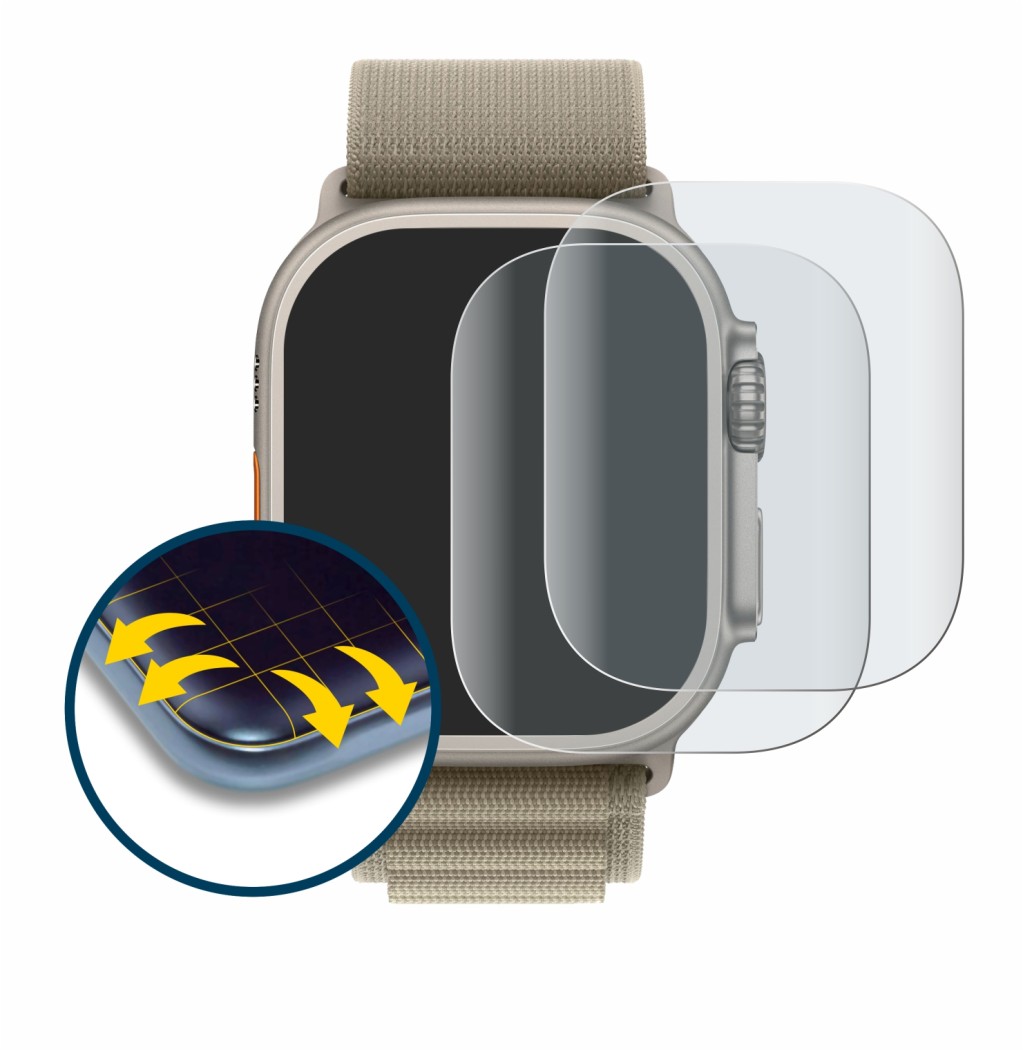 Imagen del dispositivo Apple Watch Ultra 2 (49 mm) con una amplia variedad de protectores de pantalla.