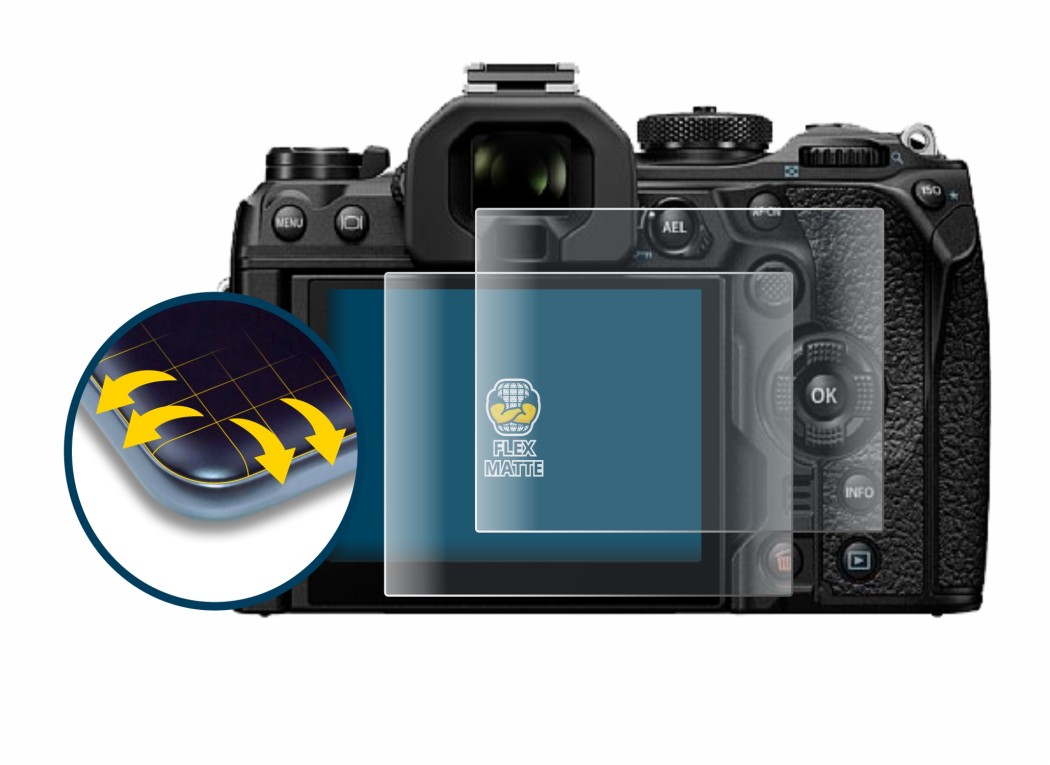 Image of the device Olympus OM System OM-1 Mark II with a wide variety of screen protectors.