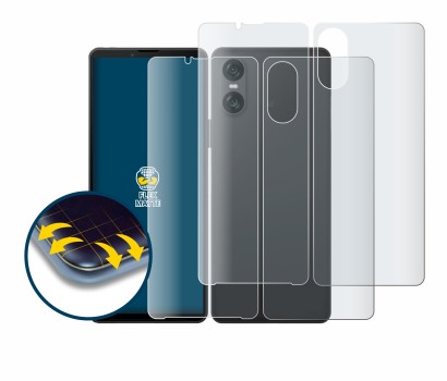 Imagen del dispositivo Sony Xperia 10 VI (Frontal+Trasero) con una amplia variedad de protectores de pantalla.