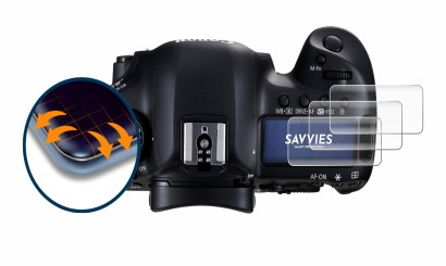 Image of the device Canon EOS 5D Mark III (top plate display) with a wide variety of screen protectors.