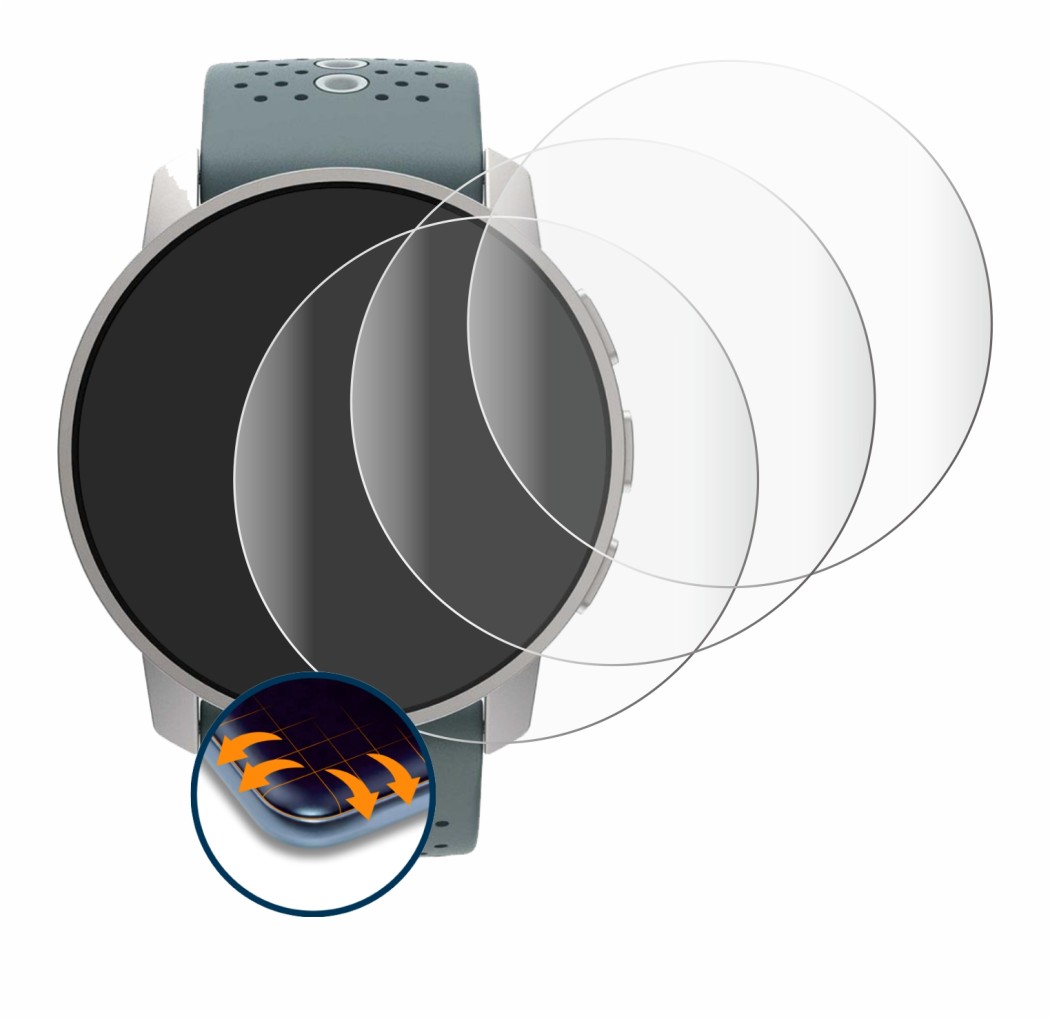 Image of the device Suunto 9 Peak with a wide variety of screen protectors.