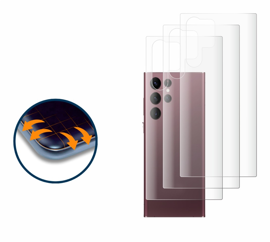 Image de l'appareil Samsung Galaxy S22 Ultra 5G (Arrière) avec une grande variété de protections d'écran.