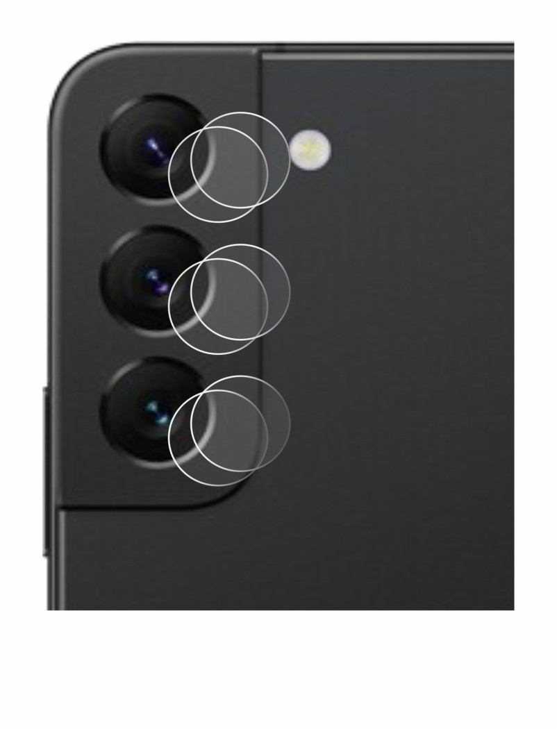 Abbildung des Geräts Samsung Galaxy S22 5G (NUR Kameraschutz) mit einer Vielzahl des Displayschutzes.