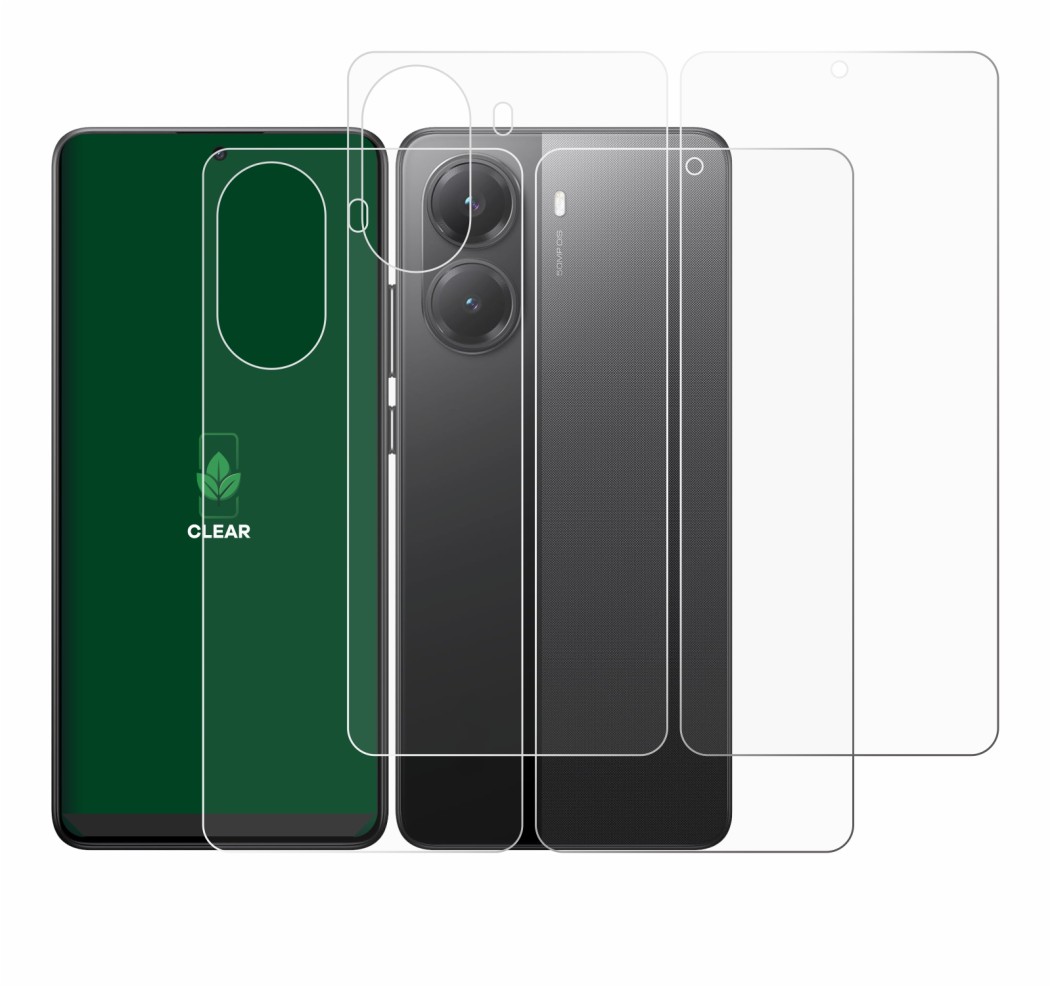 Abbildung des Geräts Xiaomi Poco X7 Pro (Display+Rückseite) mit einer Vielzahl des Displayschutzes.