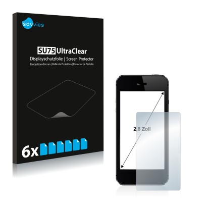 Vorderseite einer Produktverpackung mit dem Markenlogo Savvies. Daneben ist das Gerät mit dem zugehörigen Displayschutz abgebi