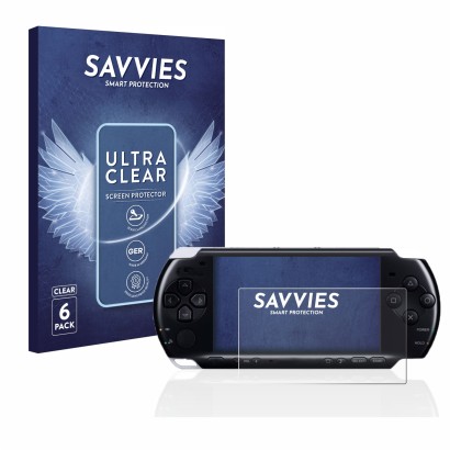 Parte frontale di una confezione del prodotto con il logo del marchio Savvies. Accanto è raffigurato il dispositivo Sony PSP 3