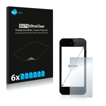 Face avant d’un emballage produit avec le logo de la marque Savvies. À côté, l’appareil est représenté avec la protection d’éc