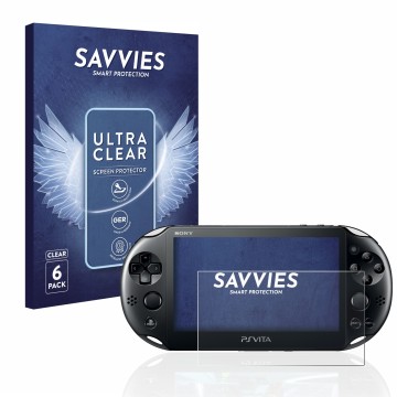 Parte frontal de un envase de producto con el logotipo de la marca Savvies. Al lado se muestra el dispositivo Sony Playstation
