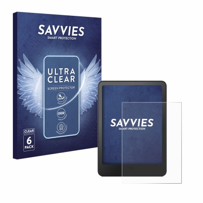 Vorderseite einer Produktverpackung mit dem Markenlogo Savvies. Daneben ist das Gerät Amazon Kindle Paperwhite 2012 mit dem zu