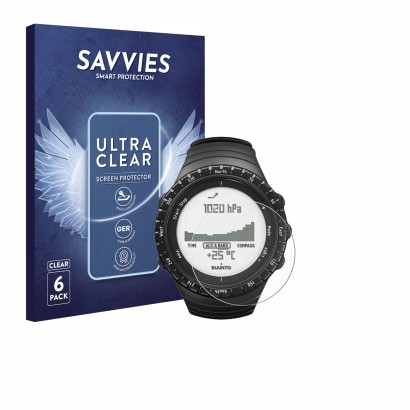 Parte frontal de un envase de producto con el logotipo de la marca Savvies. Al lado se muestra el dispositivo Suunto Core Regu