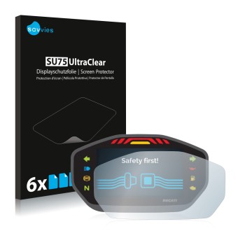 Front side of a product packaging with the brand logo Savvies. Next to it is the device Ducati Monster 1200S Colour-TFT-Displa