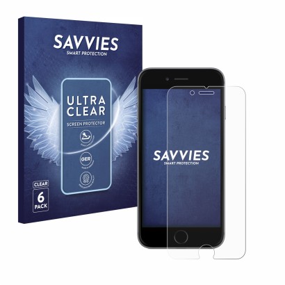 Parte frontal de un envase de producto con el logotipo de la marca Savvies. Al lado se muestra el dispositivo Apple iPhone 6 c