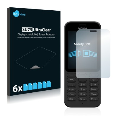 Vorderseite einer Produktverpackung mit dem Markenlogo Savvies. Daneben ist das Gerät Microsoft Nokia 215 mit dem zugehörigen 