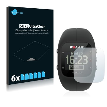 Front side of a product packaging with the brand logo Savvies. Next to it is the device Polar A300 shown with the correspondin