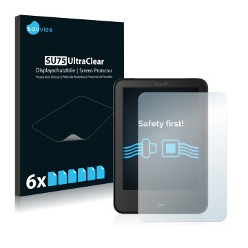 Parte frontal de un envase de producto con el logotipo de la marca Savvies. Al lado se muestra el dispositivo Tolino Vision 3 