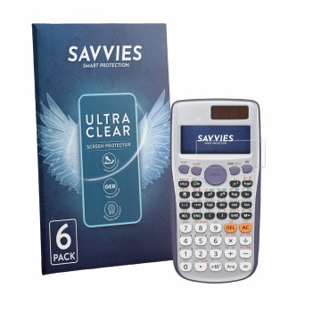 Parte frontale di una confezione del prodotto con il logo del marchio Savvies. Accanto è raffigurato il dispositivo Casio FX-9