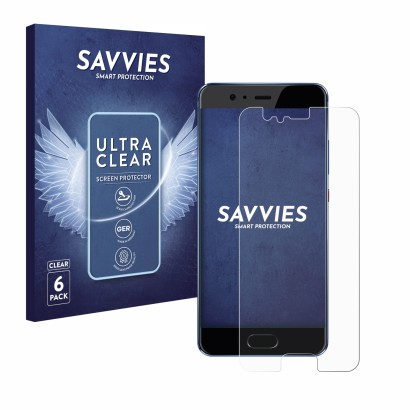 Front side of a product packaging with the brand logo Savvies. Next to it is the device Huawei P10 shown with the correspondin