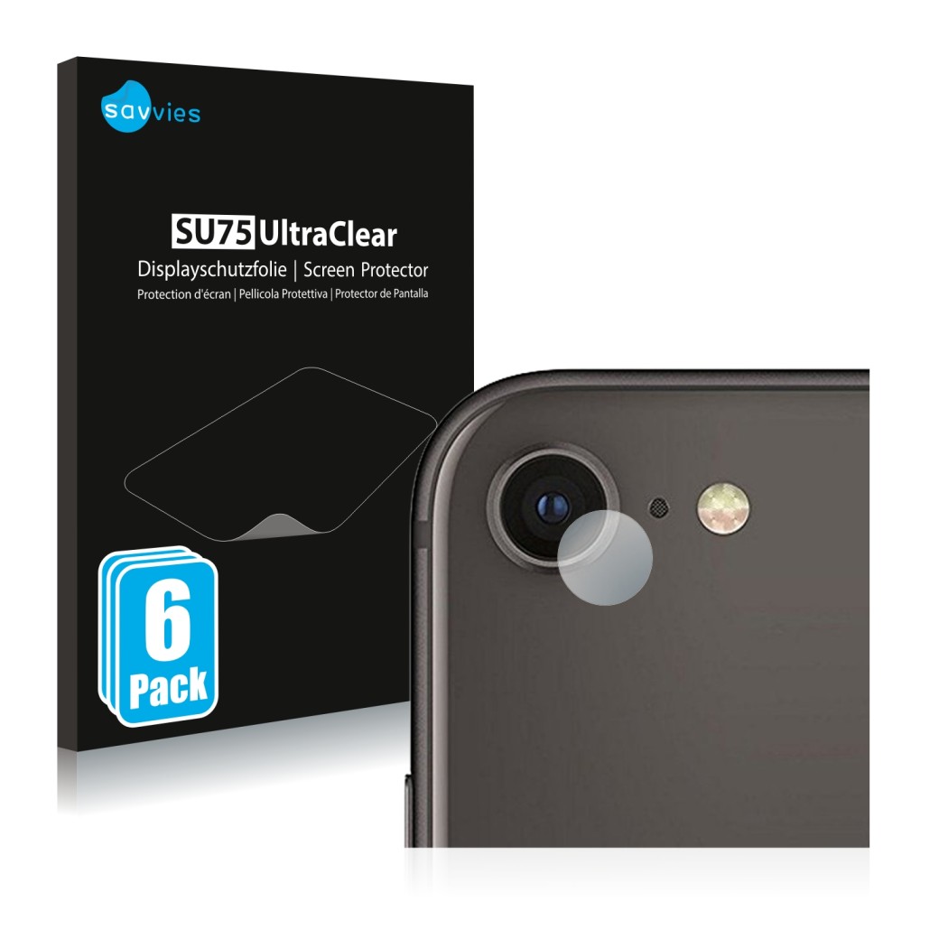 Parte frontal de un envase de producto con el logotipo de la marca Savvies. Al lado se muestra el dispositivo Apple iPhone 8 (