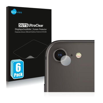 Face avant d’un emballage produit avec le logo de la marque Savvies. À côté, l’appareil Apple iPhone 8 (Caméra UNIQUEMENT) est