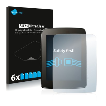 Face avant d’un emballage produit avec le logo de la marque Savvies. À côté, l’appareil Hammerhead Karoo est représenté avec l