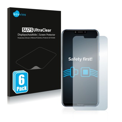 Front side of a product packaging with the brand logo Savvies. Next to it is the device Honor Play shown with the correspondin