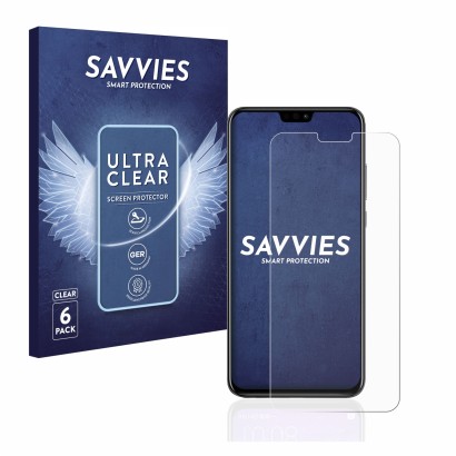 Front side of a product packaging with the brand logo Savvies. Next to it is the device Honor 8X shown with the corresponding 