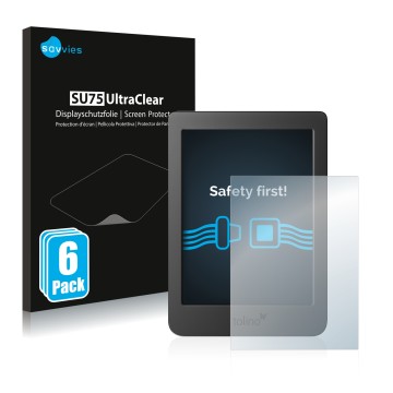 Face avant d’un emballage produit avec le logo de la marque Savvies. À côté, l’appareil Tolino Page 2 est représenté avec la p