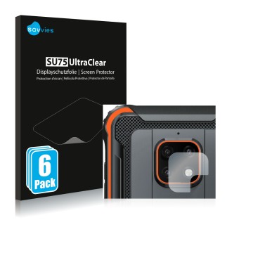 Vorderseite einer Produktverpackung mit dem Markenlogo Savvies. Daneben ist das Gerät Blackview BV4900 Pro (NUR Kameraschutz) 