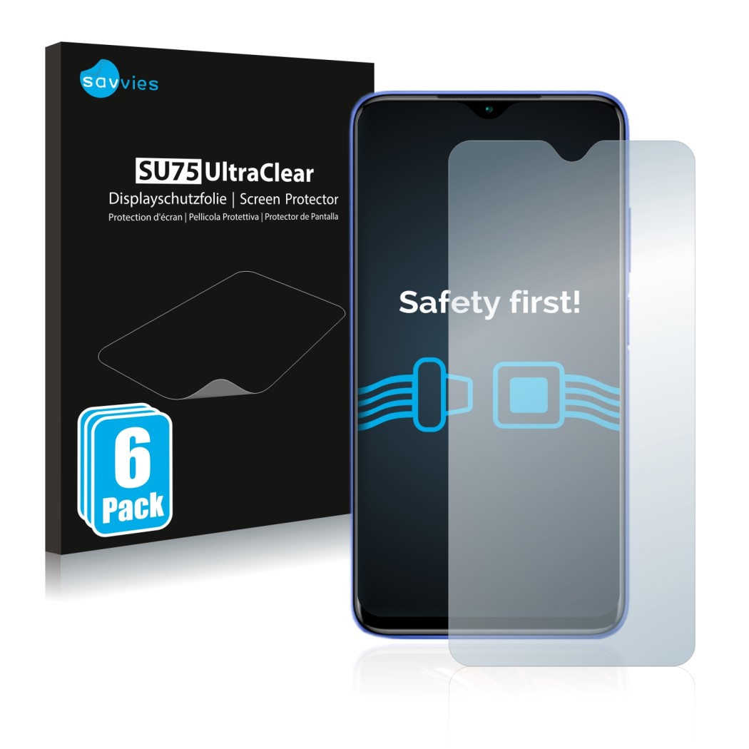 Face avant d’un emballage produit avec le logo de la marque Savvies. À côté, l’appareil Xiaomi Redmi 9T est représenté avec la