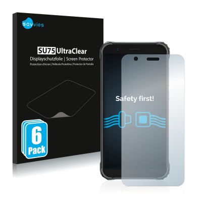 Parte frontale di una confezione del prodotto con il logo del marchio Savvies. Accanto è raffigurato il dispositivo Blackview 