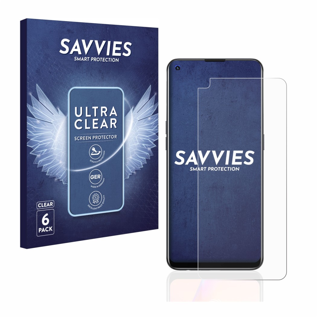 Parte frontale di una confezione del prodotto con il logo del marchio Savvies. Accanto è raffigurato il dispositivo Oppo A94 5