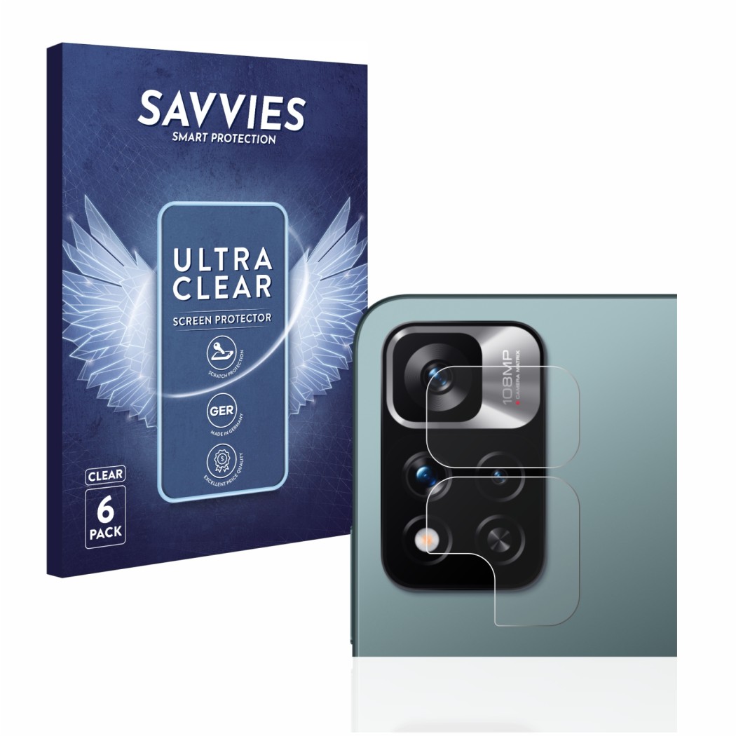 Parte frontale di una confezione del prodotto con il logo del marchio Savvies. Accanto è raffigurato il dispositivo Xiaomi Red