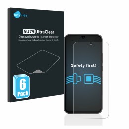 Vorderseite einer Produktverpackung mit dem Markenlogo Savvies. Daneben ist das Gerät Samsung Galaxy A34 5G mit dem zugehörige