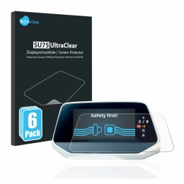 Front side of a product packaging with the brand logo Savvies. Next to it is the device Volkswagen ID.4 Digitalcockpit shown w