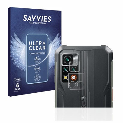 Front side of a product packaging with the brand logo Savvies. Next to it is the device Blackview BV9200 (ONLY Camera Lens) sh