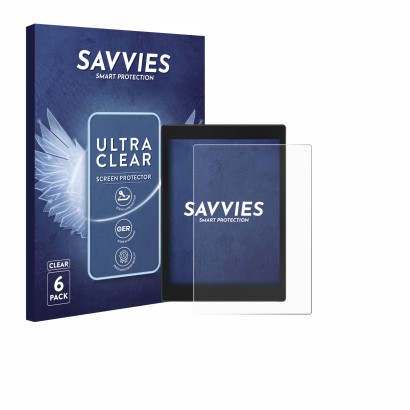 Front side of a product packaging with the brand logo Savvies. Next to it is the device Boox Tab Mini C shown with the corresp