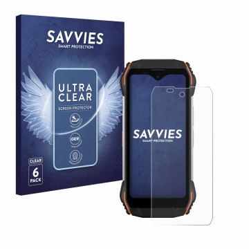 Front side of a product packaging with the brand logo Savvies. Next to it is the device Blackview N6000 shown with the corresp