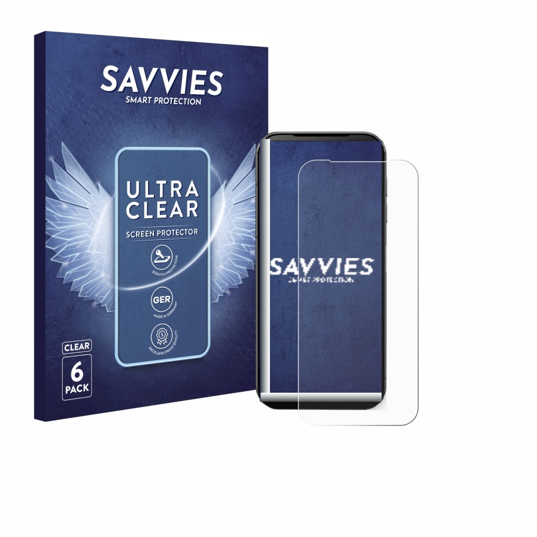 Parte frontal de un envase de producto con el logotipo de la marca Savvies. Al lado se muestra el dispositivo Fairphone 5 con 