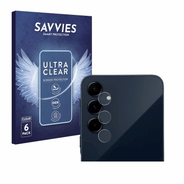 Face avant d’un emballage produit avec le logo de la marque Savvies. À côté, l’appareil Samsung Galaxy A35 5G (Caméra UNIQUEME