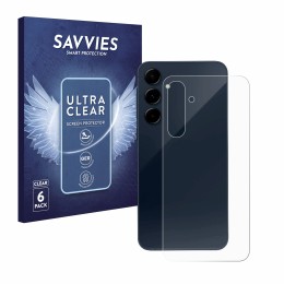 Front side of a product packaging with the brand logo Savvies. Next to it is the device Samsung Galaxy A35 5G (Back) shown wit