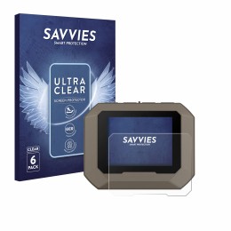 Vorderseite einer Produktverpackung mit dem Markenlogo Savvies. Daneben ist das Gerät Garmin Xero C1 Pro mit dem zugehörigen D