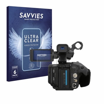 Face avant d’un emballage produit avec le logo de la marque Savvies. À côté, l’appareil Sony PXW-Z200 est représenté avec la p