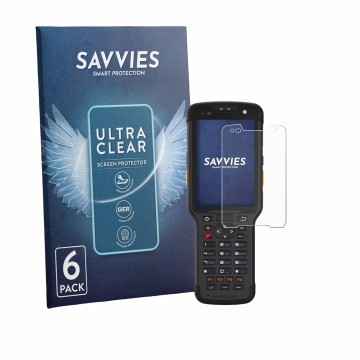 Vorderseite einer Produktverpackung mit dem Markenlogo Savvies. Daneben ist das Gerät Newland Speedata SD35 Leo mit dem zugehö
