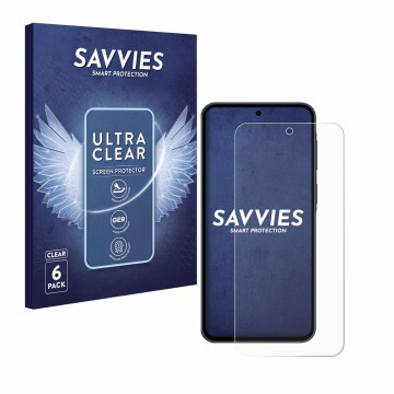 Vorderseite einer Produktverpackung mit dem Markenlogo Savvies. Daneben ist das Gerät Samsung Galaxy A37 5G mit dem zugehörige