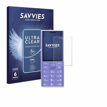 Parte frontal de un envase de producto con el logotipo de la marca Savvies. Al lado se muestra el dispositivo Nokia 150 Music 