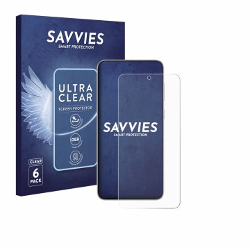 Parte frontal de un envase de producto con el logotipo de la marca Savvies. Al lado se muestra el dispositivo Samsung Galaxy F